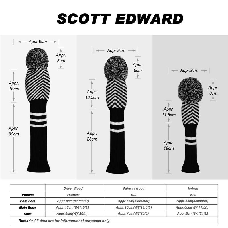 Scott Edward 1PCS Knit Pom Pom Hybrid(UT) Club Protector Golf Club Cover with Rotating Number Tags,Soft,Portable(Herringbone) - Image 3